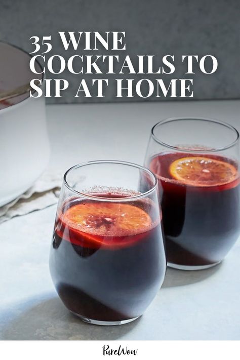 You love wine. You love cocktails. But other than sangria, you've never thought about combining them...until now. Introducing 35 wine cocktails to whip up at home. #wine #cocktails White Wine Cocktail, Red Wine Cocktails, Wine Cocktail Recipes, Entertaining Food, Wine Slushie, Coctails Recipes, Marsala Wine, Homemade Cocktails, Homemade Wine