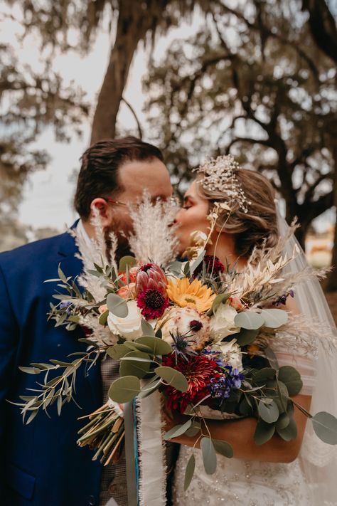 Sunflower Boho Bouquet, Moody Flowers, Dried Sunflowers, Boho Bridal Bouquet, Protea Bouquet, Alpine Flowers, Eucalyptus Bouquet, Black Canyon, Madison Wedding