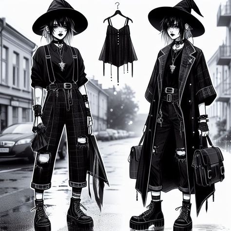 Punk Witch, Different Clothing Styles, Grunge Witch, Craft Boutique, Genderless Fashion, Fantasy Outfits, Witch Fashion, Little Outfits, Clothing Designs