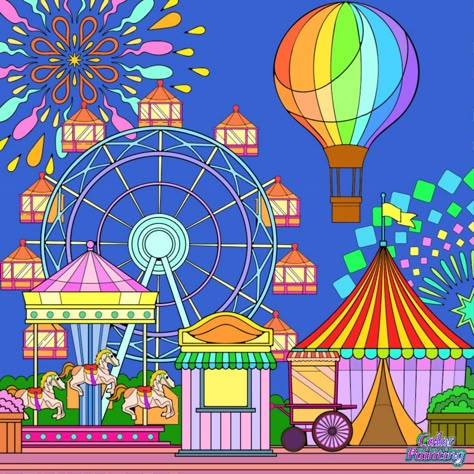 Fair Drawings Easy, Mela Painting, Park Drawing For Kids, Theme Park Drawing, Fun Fair Drawing, Mela Drawing, Amusement Park Drawing, Evs Project, Animal Sketches Easy