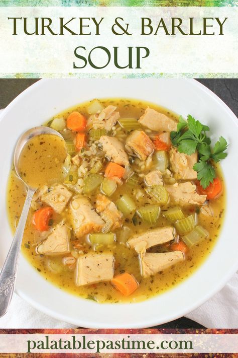 Turkey Barley Soup Recipe, Turkey Barley Soup, Soup Swap, Turkey And Dumplings, Veal Stew, Soup Lovers, Favorite Soups, Best Thanksgiving Recipes, Turkey Soup