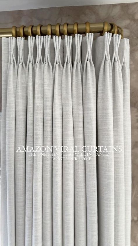 BECAUSE YOU ASKED: comment REA52 for links to my bedroom curtains. https://amzlink.to/az05YFbzkGrg8 ✔️CURTAIN SPECS ⬇️ Color: Beige White (38 different colors available) Lining: Blackout (optional) Header: Triple pleat Memory shape: IF YOU WANT YOUR CURTAINS TO LOOK LIKE MINE MEMORY SHAPE IS A MUST! 😏 84” wide per panel 92” long ( 8ft ceilings- rod installed 4” off the ceiling) or you can install as close to ceiling #bedroomstyling #livingroomstyling #ltkhome #homedecortips #amazonhome #t... Curtain Pleats Styles, Tips Interior Design, Master Suite Design, Organic Modern Home, Budget Friendly Home Decor, Affordable Curtains, Home Decor Amazon, Bathroom Vanity Remodel, Amazon Home Finds