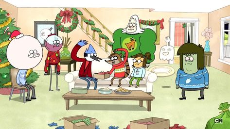 Regular Show Christmas, Cn Cartoon Network, Regular Show, Christmas Cartoons, Mascot Design, Winter Art, Christmas Is Coming, Wallpaper Pc, Christmas Wallpaper