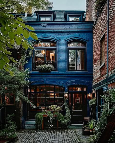 Blue Brick House, Brick Houses, Black Houses, Building Aesthetic, Black Brick, House Exteriors, January 11, Paint Colours, Architecture Exterior