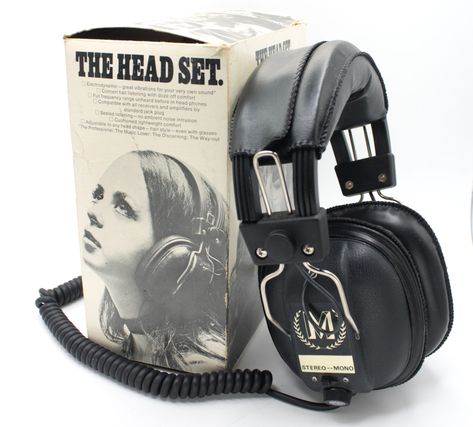 Vintage 1970s headphones The Head Set large stereo over ear big cushion volume control cool hipster style Royal 300 NOS in box like new by deckvintage on Etsy Cool Headphones, Old Headphones, Vintage Headphones, Retro Headphones, 80s Headphones, Steampunk Headphones, 1980s Headphones, Sci Fi Headphones, Retro Headphone