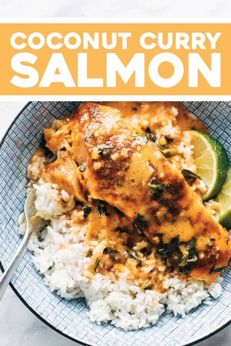 Coconut Curry Salmon, Coconut Salmon, Creamy Coconut Curry, Curry Salmon, Salmon Curry, Curry Coconut, Pinch Of Yum, Salmon Spices, Coconut Curry Sauce