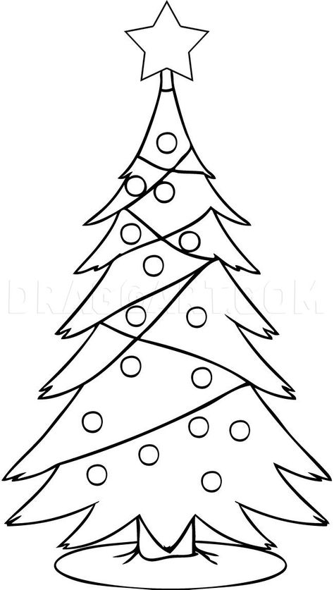 How To Draw A Simple Christmas Tree, Step by Step, Drawing Guide, by Dawn | dragoart.com Piping Chocolate, Simple Christmas Tree Drawing, Christmas Tree Step By Step, Christmas Tree Sketch, Christmas Journaling, Tree Drawing Simple, Chocolate Decor, A Simple Christmas, Christmas Tree Drawing