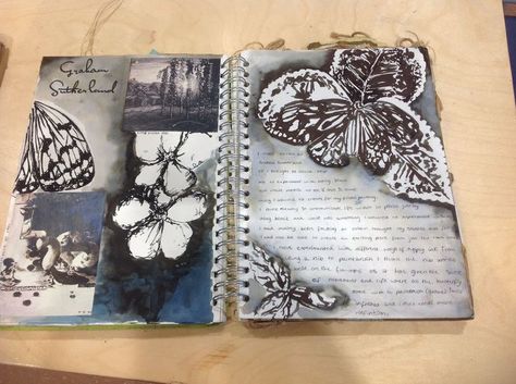 Sketchbook Layout, Textiles Sketchbook, Natural Form Art, Monochrome Painting, Gcse Art Sketchbook, A Level Art Sketchbook, Tumblr Art, Butterfly Drawing, Gcse Art