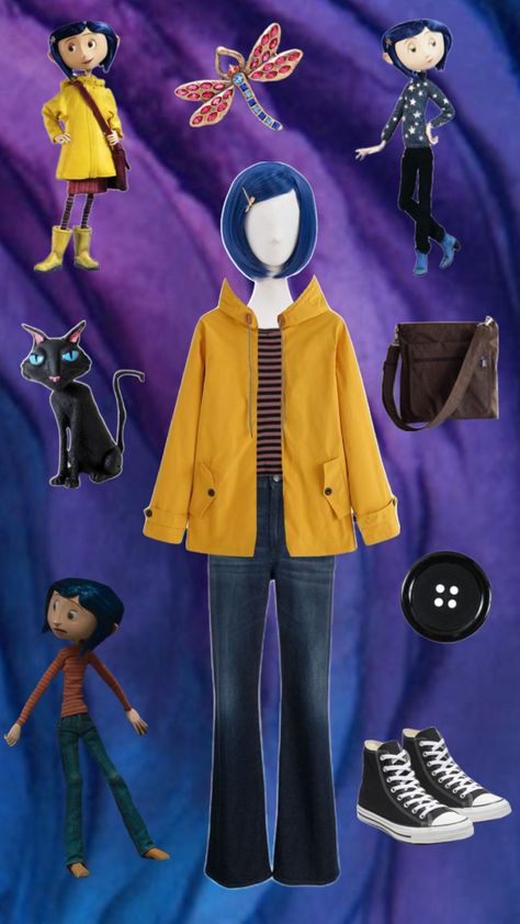 Coraline Halloween Costume, Coraline Costume, Coraline Aesthetic, Halloween Inspo, Easy Halloween Costumes, Cute Halloween Costumes, Halloween 2020, Diy Halloween Costumes, Creepy Cute