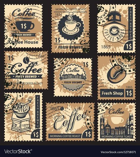 more coffee please Vintage Stamps Printable, Stamps Printable, Ed Wallpaper, Coffee Stamps, طوابع بريد, Penanda Buku, Postage Stamp Design, Collage Elements, طابع بريدي