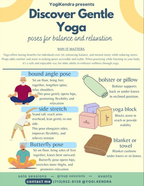 GENTLE YOGA FOR SENIORS 50+ WITH PROPS Yoga Poses For Balance, Yoga Balance Poses, Butterfly Pose, Yoga Facts, Yoga For Seniors, Benefits Of Yoga, Yoga Design, Gentle Yoga, Yoga Block