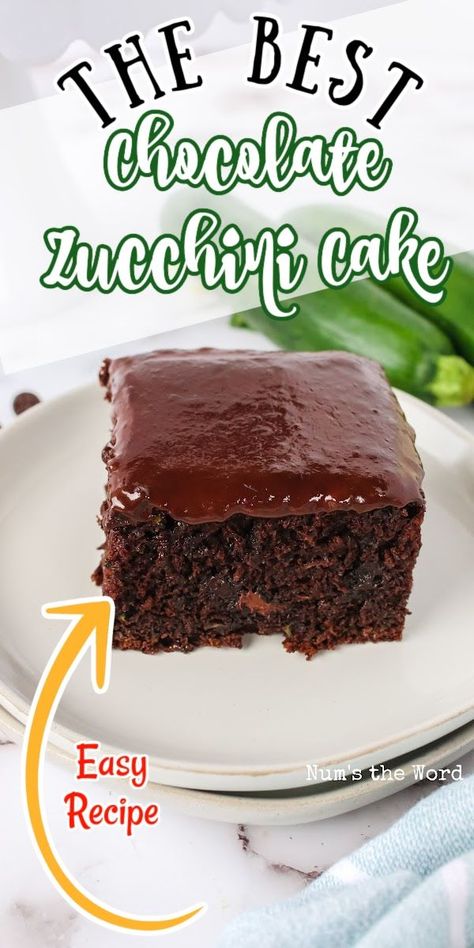 This Chocolate Zucchini Cake is a chocolate lover’s dream! It’s incredibly easy to make and a SUPER moist chocolate cake you can be proud of to serve to guests. Plus no one will guess there is zucchini hiding inside. #numstheword #zucchini #cake #dessert #chocolate #moist #delicious Choc Zucchini Cake Recipe, Chocolate Chocolate Chip Zucchini Cake, Chocolate Cake Zucchini, Best Zucchini Chocolate Cake, Chocolate Zucchini Cake Recipes Moist, Pumpkin Zucchini Cake Recipe, Chocolate Zucchini Cake 9x13, Zucchini Cake Chocolate, Zucchini Bread With Yellow Cake Mix Easy