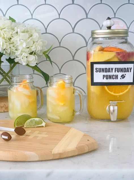 Sunday Funday Punch Recipe » We're The Joneses Tailgate Cocktails, Football Party Drinks, Game Day Drinks, Homegating Party, Recipes For Game Day, Easy Party Punch, Mermaid Party Food, The Joneses, Party Punch Recipes