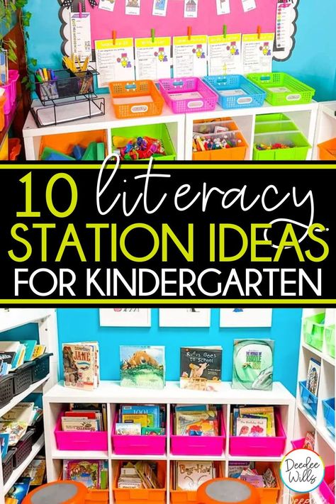 Literacy Centers Kindergarten Reggio, Daily 5 Centers Kindergarten, Centers For Kindergarten Literacy, Literacy Tubs Kindergarten, Kindergarten Discovery Center Ideas, Kindergarten Center Set Up, Early Kindergarten Literacy Centers, Kindergarten Creation Station, Library Centers Kindergarten