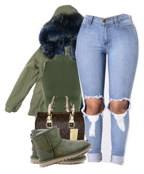 "Green" by alexanderbianca ❤ liked on Polyvore featuring Mr & Mrs Italy, WearAll, Michael Kors and UGG Australia Green Uggs Outfit, Uggs Mini Boots Outfit, Cold Day Outfit For School, Uggs Mini Boots, Mini Boots Outfit, Green Uggs, Uggs Mini, Cold Day Outfits, Mini Boots