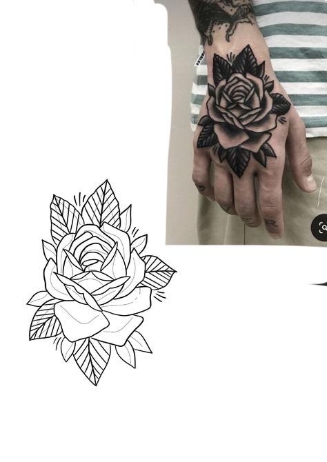 Rose Hand Tattoo Stencil, Hand Tattoos Pictures, Tattoo Para, Geometric Tattoo Hand, Chest Tattoo Stencils, Rose Tattoo Stencil, Tattoo Design For Hand, Wrist Tattoo Designs, Rose Drawing Tattoo