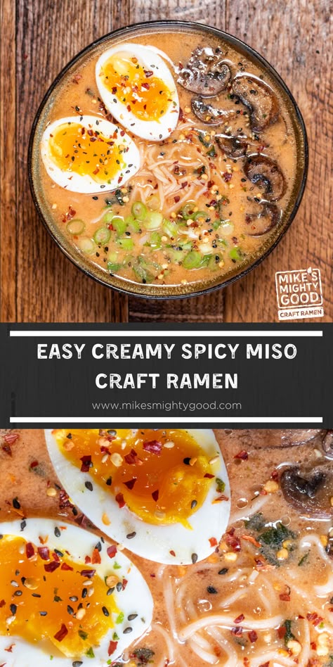 Spicy Umami Miso Ramen, Homemade Miso Ramen Broth, Creamy Vegetarian Ramen, Spicy Miso Broth, How To Make Miso Ramen Broth, Ramen Noodle Recipes Miso, Spicy Miso Ramen Broth Recipe, Homemade Spicy Miso Ramen, Miso Ramen Recipe Easy