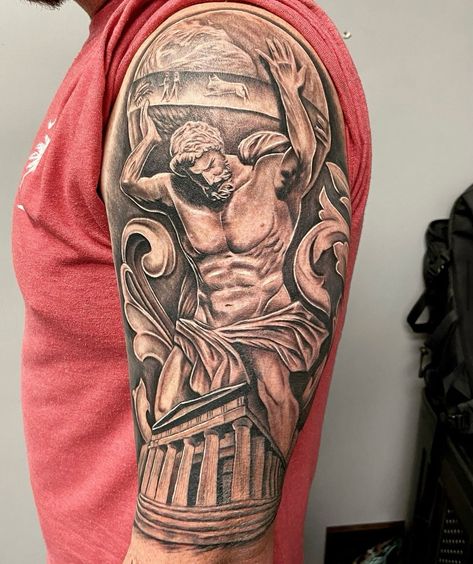 Atlas holding the world 🌍 piece for Jason, incredible work by @hunterwright.tattoos Holding The World Tattoo, Atlas Holding The World, The World Tattoo, Hercules Tattoo, Holding The World, Labors Of Hercules, World Tattoo, Hercules, Hold On