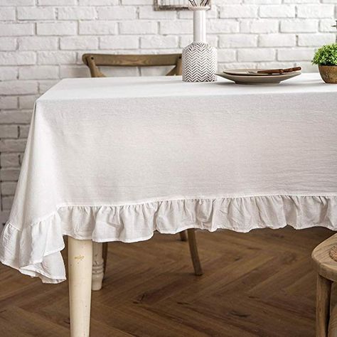 Amazon.com: Lahome Rustic Flounces Tablecloth - Cotton Linen Washable Vintage Ruffle Trim Table Cover for Boho Wedding Banquet Tabletop Bridal Baby Shower Birthday Party Decor (White, Rectangle - 60" x 102"): Home & Kitchen Brown Dining Room, Romantic Candle Light Dinner, Coffee Table Cover, Rustic Table Runners, Striped Tablecloths, Wedding Tablecloths, White Rectangle, Lace Table, Wedding Banquet