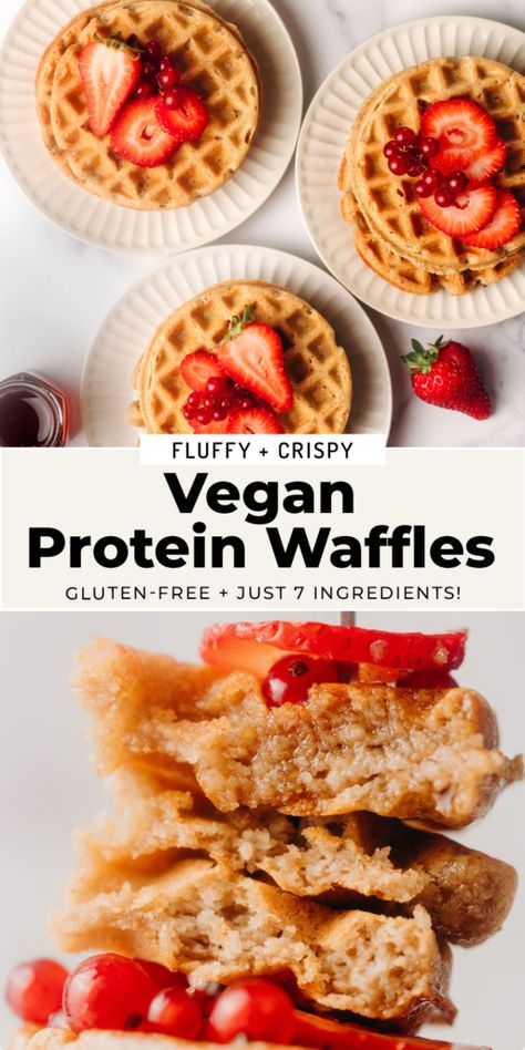 Vegan Protein Waffles (Gluten-Free) Quick High Protein Vegan Meals, Vegan Protein Waffles, Oat Waffles, Best Vegan Protein Powder, Feasting On Fruit, Vegan Gluten Free Breakfast, Vegan Protein Recipes, Vegan Entrees, Vegan Waffles