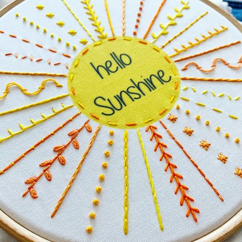 Funky Embroidery Designs, Summer Abaya, Sunshine Embroidery, Geometric Shapes Drawing, Embroidered Sun, Summer Embroidery, Needlecraft Kits, Rays Of Sunshine, Diy Embroidery Kit