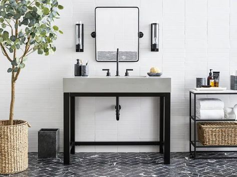 Pottery Barn's Accessible Home Line Includes ADA-Compliant Furniture Ada Sink Vanity, Aesthetic Bathroom Decor, Ada Bathroom, 20 Aesthetic, Custom Bathroom Vanity, Loft Ideas, Aesthetic Bathroom, Single Sink Vanity, Custom Bathroom