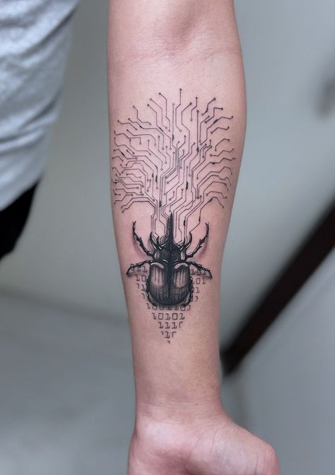 Linux Tattoo Ideas, Computer Code Tattoo, Cybersecurity Tattoo Ideas, Binary Tattoo Ideas, Cybersecurity Tattoo, Motherboard Tattoo, Coding Tattoo Ideas, Matrix Code Tattoo, Circuitry Tattoo