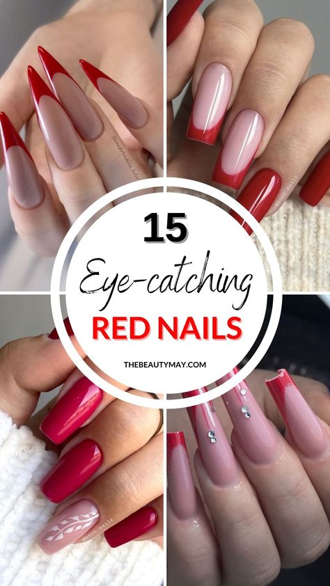 15 Red Nails For a Romantic & Feminine Look Red Minimalistic Nails, Fresh Red Nails, Red Nails For A Wedding, Elegant Red Nails Design Classy, Red French Nails With Design, Red Nail With Accent Nail, Red Frosted Nails, Neutral Red Nails, Red Nail Designs With Diamonds