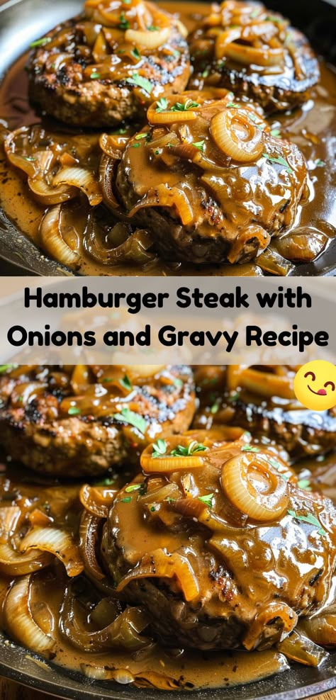 The BEST recipe for Hamburger Steaks made from fresh ground beef with an easy, homemade brown gravy. Easy Recipes With Hamburger Meat Simple, Dinner For 1 Recipes, Beef And Egg Recipes, Fall Recipes With Ground Beef, Recipes Using Burger Ground Beef, Ground Beef Food Ideas, Healthy Recipes With Hamburger Meat, Easy Hamburger Steak Recipes, Burger Dinner Ideas Ground Beef