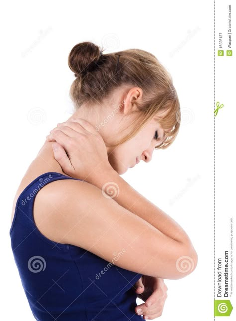 Neck pain. Woman holds a hand on pain neck. Isolated on white background #Sponsored , #SPONSORED, #sponsored, #Woman, #Neck, #white, #holds Hand On Back Of Neck Pose, Hands On Neck Reference, Hand Behind Neck Pose, Hand On Neck Reference, Hand On Neck Pose Reference, Holding Neck Pose, Hands Around Neck Reference, Hand On Neck Pose, Hands On Neck