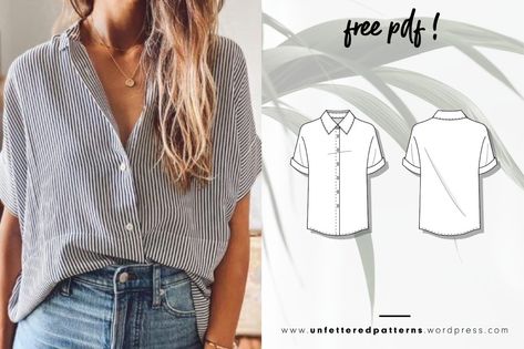 Unfettered Patterns, Kimono Shirt, Shirt Sewing Pattern, Free Sewing Pattern, Free Pdf Sewing Patterns, Perfect Denim, Top Sewing Pattern, Diy Sewing Clothes, Dress Sewing Patterns