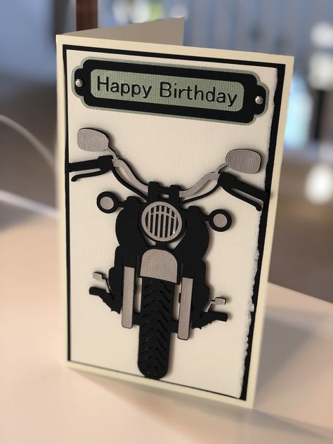 March 2019 Birthday Card for Mykal. Inside says Life is a Journey, Enjoy the Ride Motorbike Birthday Cards, Motorcycle Birthday Card, Happy Birthday Biker, Motorcycle Birthday Cakes, Cricut Birthday Cards, Motorcycle Birthday, Father Birthday Cards, Cricut Birthday, Motorcycle Gifts