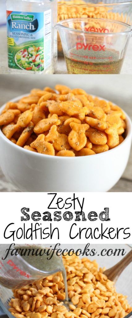 Zesty Seasoned Goldfish Crackers - The Farmwife Cooks Goldfish Snack, Seasoned Crackers, Cracker Recipe, Fish Crackers, Fish Snacks, Goldfish Crackers, Chex Mix Recipes, Homemade Crackers, Snack Mixes