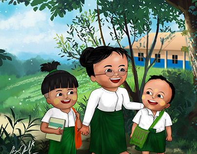 Myanmar Student Cartoon, Teachers Illustration, Student Cartoon, World Teacher Day, Teacher Cartoon, Myanmar Art, World Teachers, Photoshop For Photographers, Myanmar