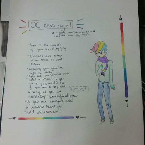 Pride Oc Challenge, Pride Month Drawing Ideas, Lgbtq Oc Challenge, Pride Month Art Drawing, Pride Month Drawing Challenge, Month Drawing Challenge, Pride Month Art Prompts, Draw You Oc Challenge, Creativity Block