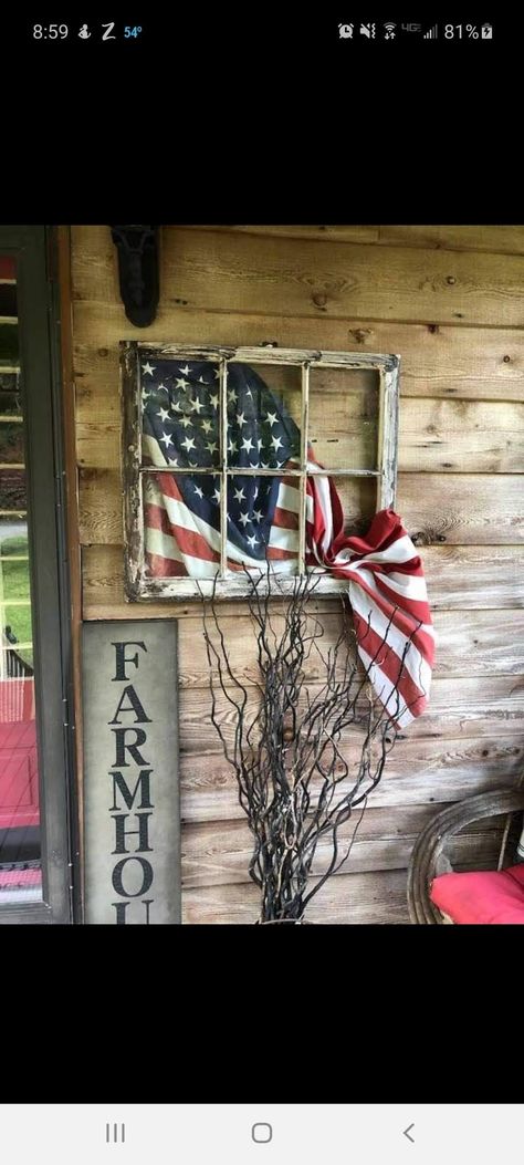 Flag In Old Window Frame, Old Window Display Ideas, Flag Window Pane, American Flag Window Pane, Garden Flag Display Ideas, Old Window With Flag, American Flag In Old Window Frame, Flag In Window Frame, Old Flag Ideas Display