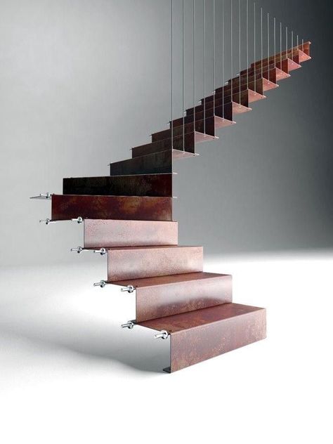 Staircase Metal, Steel Staircase, Staircase Design Ideas, Transitional Staircase, Stairs To Heaven, Staircase Designs, Escalier Design, Staircase Remodel, Steel Stairs