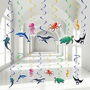 WERNNSAI 24 Pcs Ocean Party Hanging Swirls - Ocean Theme Party Decorations Sea Animals Ceiling Streamers Decor for Boys Kids Summer Under The Sea Baby Shower Birthday Party Supplies Wall Window Decors Ocean Theme Party Decorations, Ceiling Streamers, Birthday Theme Decoration, Ocean Birthday Party, Ocean Theme Party, Ocean Birthday, Sea Baby Shower, Ocean Party, Wall Window