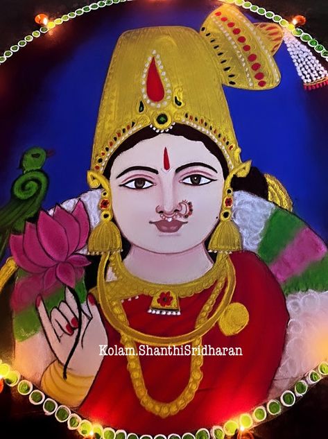 #shanthisridharankolam #rangoli #kolam #drawing #art #andal #margazhi #portrait portrait drawing Lakshmi Maa Rangoli, Laxmi Ji Rangoli Designs, Rangoli Lakshmi, Kolam Drawing, Portrait Rangoli, Rangoli Drawing, Art Rangoli, Meenakshi Amman, Colour Kolam