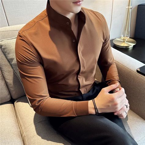 Streetwear Blouse, Business Dress Shirts, Fits Streetwear, Stand Collar Shirt, Formal Shirt Dress, Streetwear Shirts, Spandex Shirts, Business Dress, Business Casual Dresses