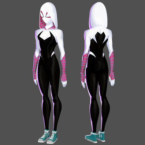 Gwen Stacy Atsv Reference, Spider Woman Across The Spiderverse, Spidergwen Reference, Spidergwen Costume, Spiderwoman Costume, Gwen Stacy Across The Spiderverse, Spiderverse Style, Gwen Stacy Spiderverse, Spidergwen Spiderverse