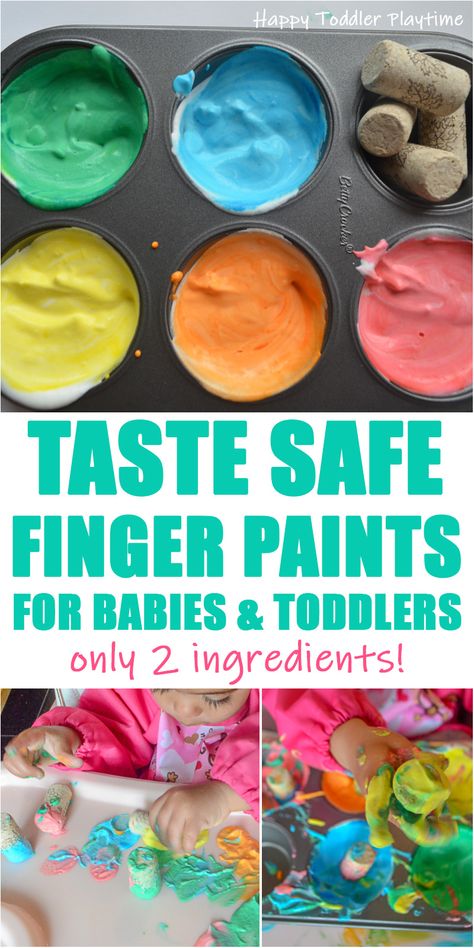 Two Ingredient Taste Safe Finger Paint - HAPPY TODDLER PLAYTIME My Body Activities For Infants, Activities To Do With Infants Daycare, Taste Safe Crafts, Taste Safe Finger Paint, Fun Activities For Infants, Taste Safe Paint For Babies, All About Me Messy Play, Messy Sensory Play Toddlers, Taste Activities For Toddlers