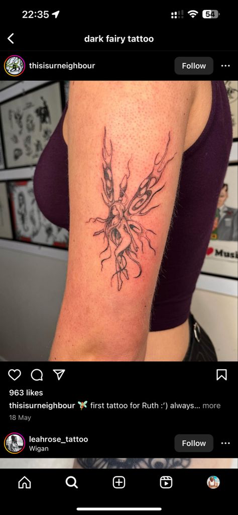 Gothic Fairy Tattoos For Women, Edgy Fairy Tattoo, Demon Fairy Tattoo, Fire Fairy Tattoo, Scary Fairy Tattoo, Abstract Fairy Tattoo, Gothic Fairy Tattoo Designs, Evil Fairy Tattoo, Dark Fairy Tattoo Designs