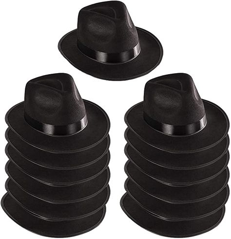 Funny Party Hats Black Fedora Gangster Hat Costume Accessory - Pack of 12 at Amazon Men’s Clothing store Girl Scout Costume, Gangster Costumes, 20’s Style, Black Fedora Hat, 20s Party, Roaring 20s Party, Hats Black, Black Fedora, Accessories Packing