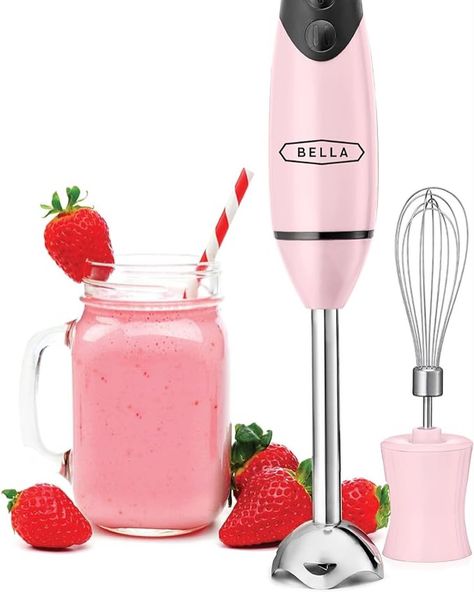 💞LINK IN BIO💞 BELLA Immersion Hand Blender Portable Mixer with Whisk Attachment - Electric Handheld Juicer, Shakes, Baby Food and Smoothie Maker, Stainless Steel, Pink✨💖 Make sauces, dips, puree, protein shakes, and smoothies in a flash with this powerful 2-speed immersion blender, featuring a 250-watt motor and a 6-inch blending shaft, allowing you to blend directly into tall pots✨🌸 Featuring a detachable whisk attachment, the high speed hand mixer and emulsifier is perfect to make merin... Pink Blender, Blender Portable, Baby Food Processor, Smoothie Maker, Healthy Mix, Smoothie Makers, Kitchen Games, Immersion Blender, Portable Blender