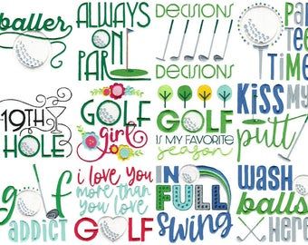 Golf Bulletin Board Ideas, Golf Signs Ideas, Golf Embroidery Designs, Golf Doodles, Golf Printables, Golf Sayings, Golf Embroidery, Golf Fundraiser, Kitchen Embroidery Designs