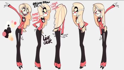 Vivziepop Charlie Ref Hotel Concept, Hazbin Hotel Charlie, Ange Demon, Character Sketches, Vivziepop Hazbin Hotel, Poses References, Hotel Style, Character Design Animation, Character Sheet