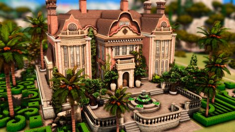 Sims 4 Castle Build, Sims 4 Mediterranean House, Sims 4 Manor, Sims 4 Builds No Cc, Italian Manor, Sims 4 Mansion, Sims Exterior, Sims4 Houses, Italian Mansion