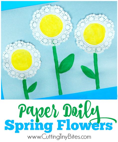 Sweet and simple spring flower craft for toddlers and preschoolers. Spring Toddler Crafts, Spring Flower Crafts, Preschool Spring, Marble Paint, Craft For Toddlers, Paper Spring, Doilies Crafts, Spring Preschool, Spring Crafts For Kids