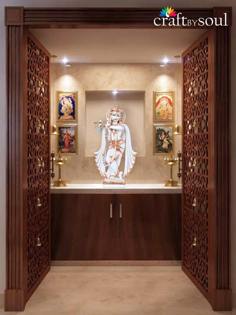 Mandir In Bedroom, Pooja Room Tiles Design, Pooja Room Designs, Room Tiles Design, Temple Room, Pooja Door Design, Mandir Design, Temple Design For Home, Pooja Mandir